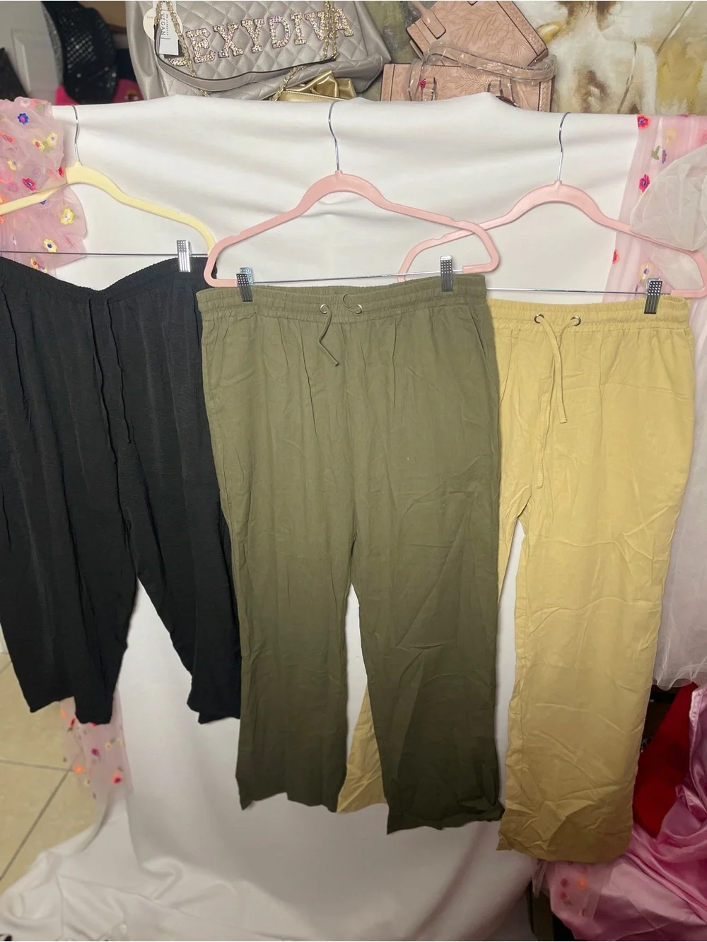 Kids Drawstring Lounge Pants in Olive, Black, and Tan